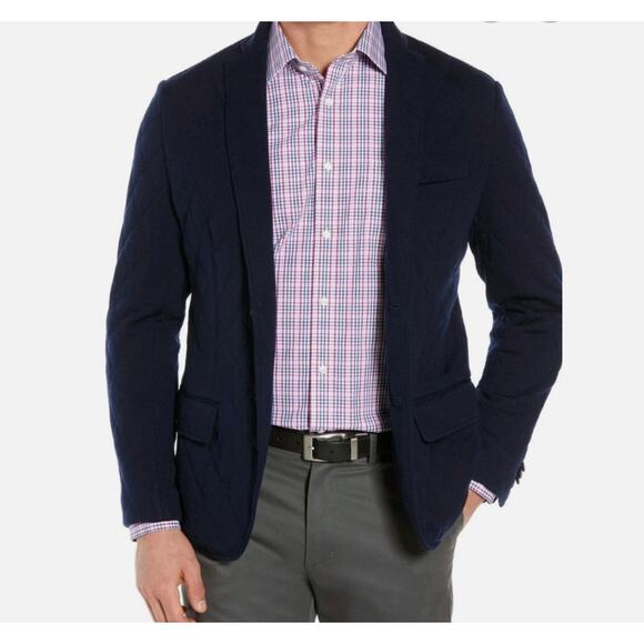 Peter Millar Mens 2X Navy Blue Quilted Merino Wool Blazer Designer Jacket NEW